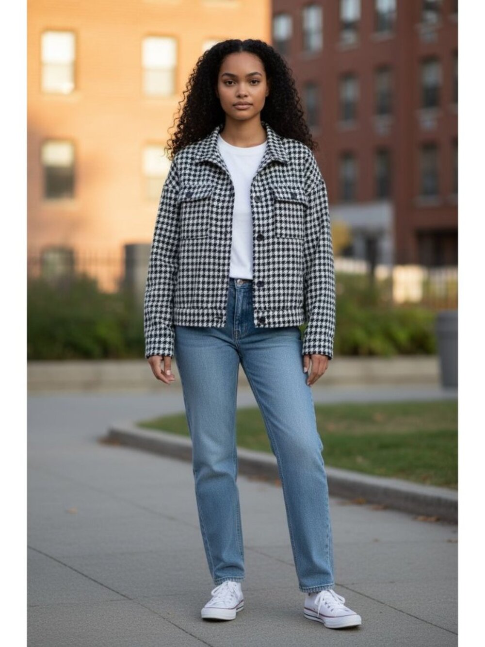 Sanctuary Women's Houndstooth Jacket In Black & White Button-Up Size M Wool Blen